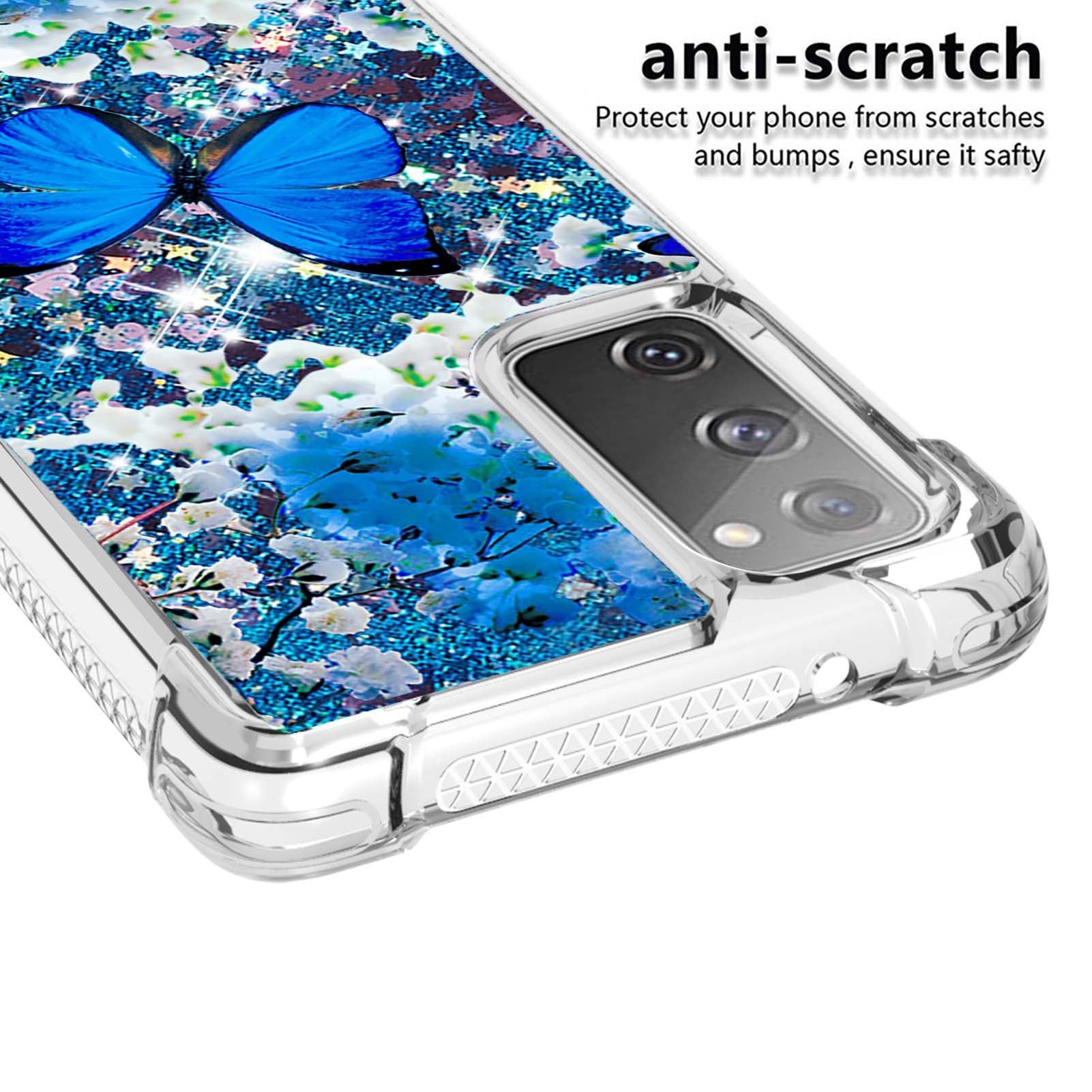 Quicksand Moving Bling Glitter Pattern Printing Clear Soft TPU Phone Case for Samsung Galaxy S20 FE 2022/S20 FE/S20 FE 5G/S20 Lite - Blue Butterfly