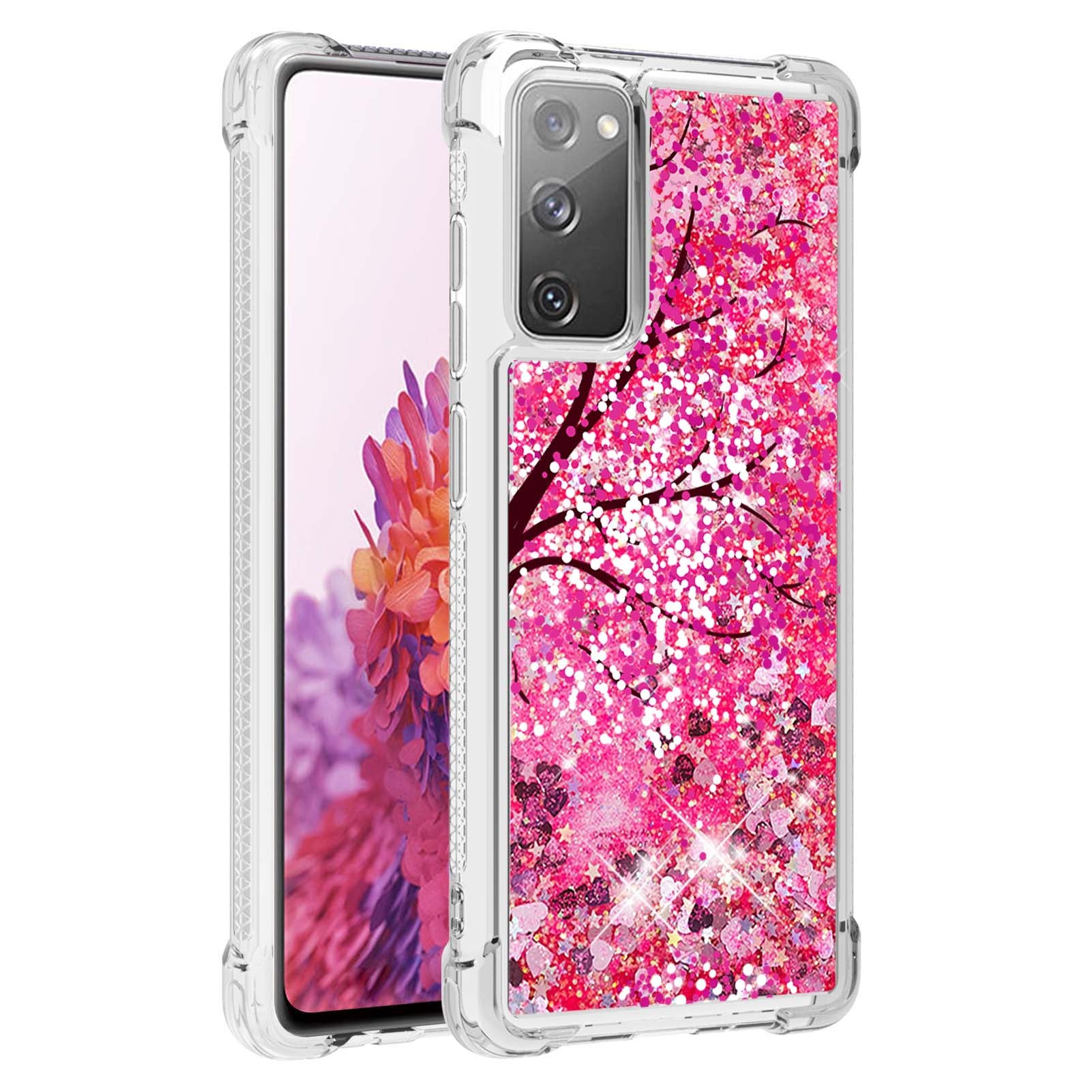 Quicksand Moving Bling Glitter Pattern Printing Clear Soft TPU Phone Case for Samsung Galaxy S20 FE 2022/S20 FE/S20 FE 5G/S20 Lite - Cherry Blossom