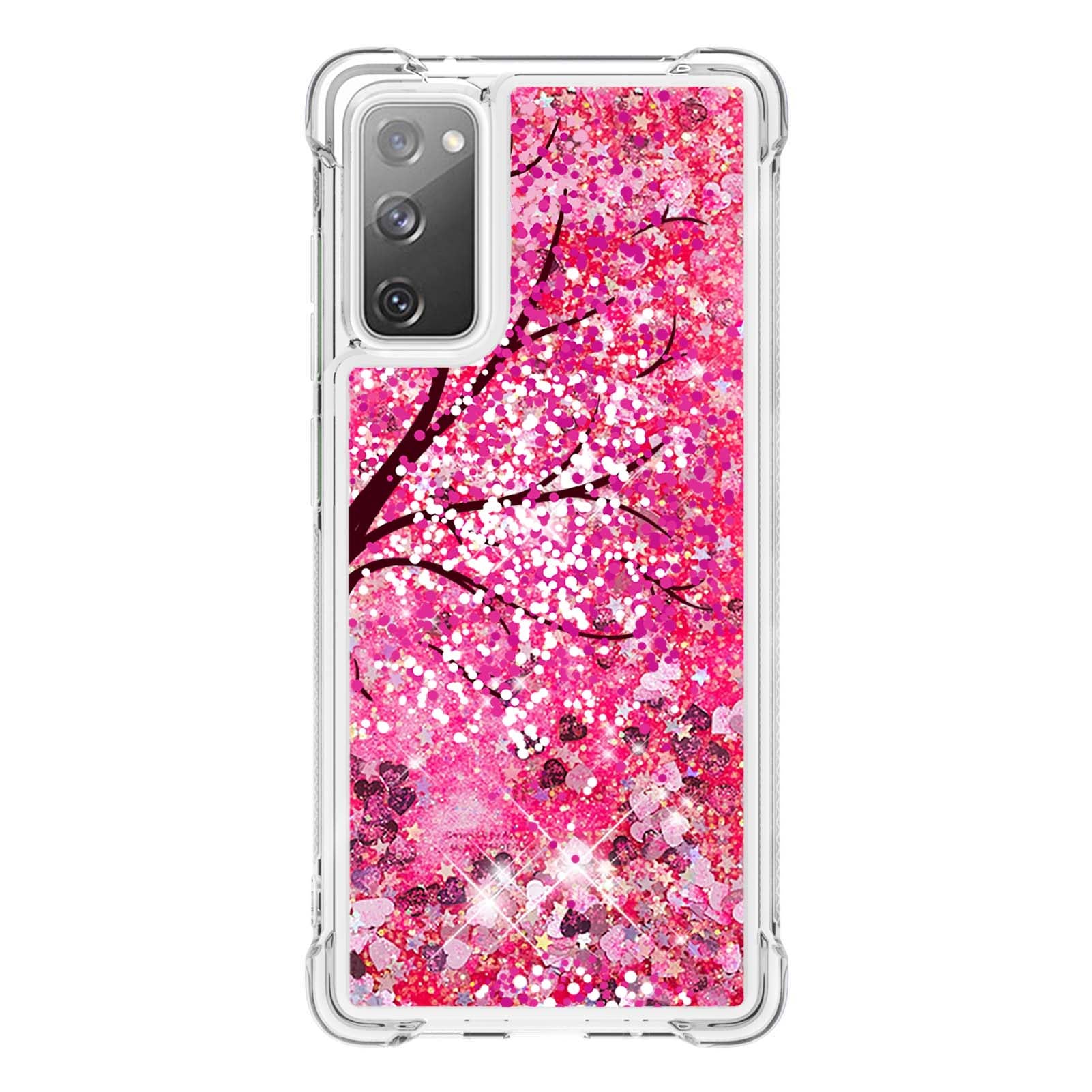 Quicksand Moving Bling Glitter Pattern Printing Clear Soft TPU Phone Case for Samsung Galaxy S20 FE 2022/S20 FE/S20 FE 5G/S20 Lite - Cherry Blossom