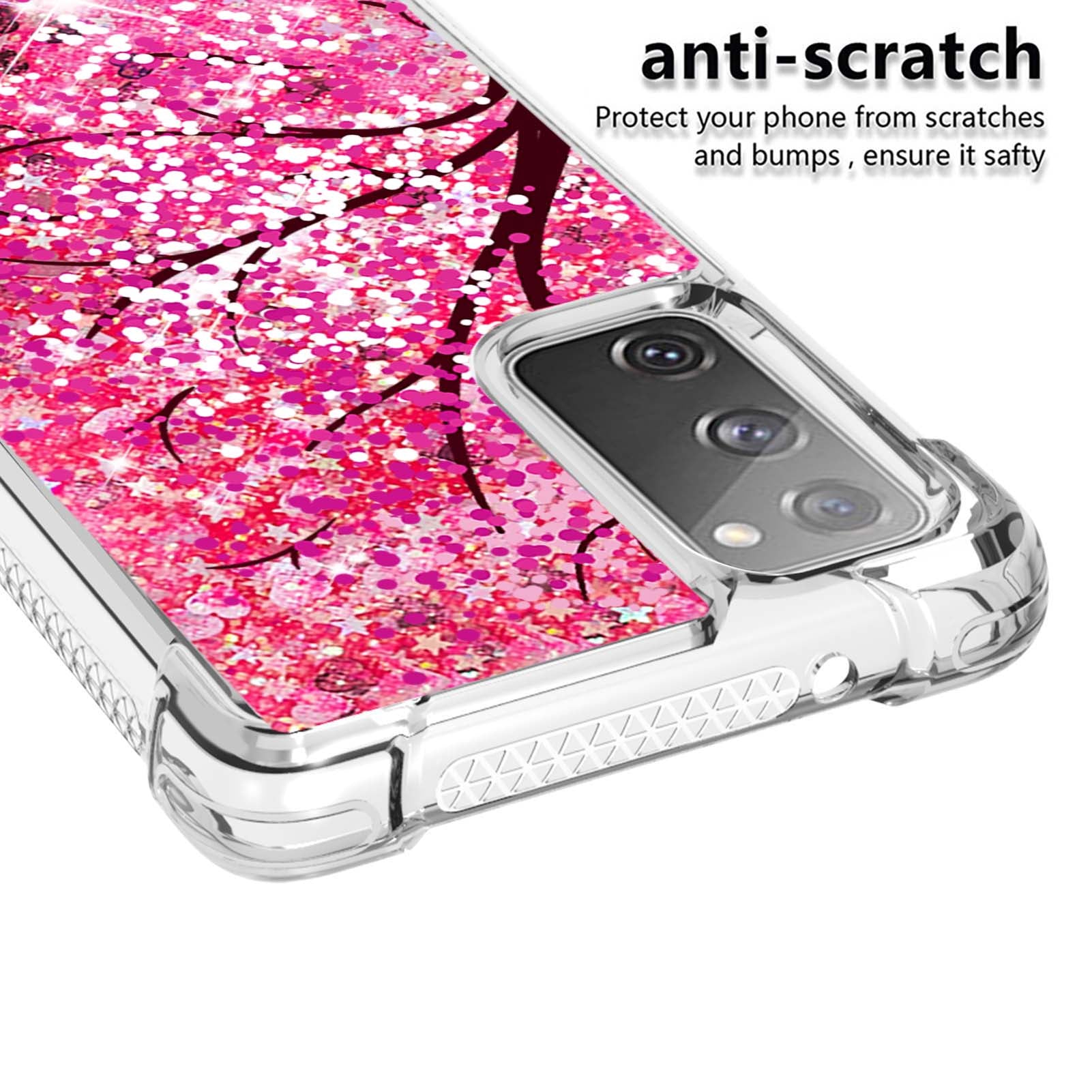 Quicksand Moving Bling Glitter Pattern Printing Clear Soft TPU Phone Case for Samsung Galaxy S20 FE 2022/S20 FE/S20 FE 5G/S20 Lite - Cherry Blossom