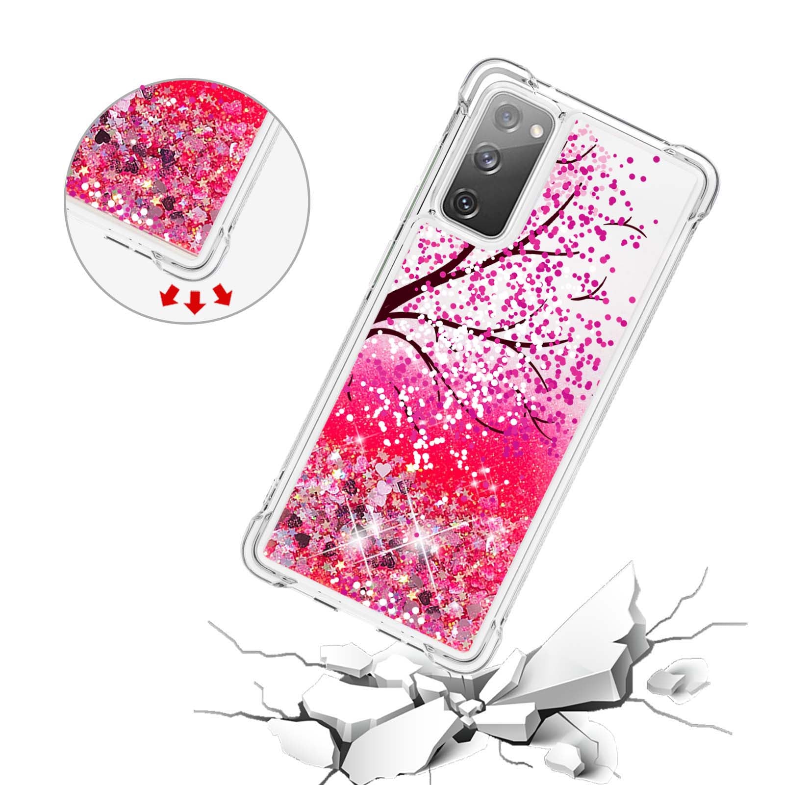 Quicksand Moving Bling Glitter Pattern Printing Clear Soft TPU Phone Case for Samsung Galaxy S20 FE 2022/S20 FE/S20 FE 5G/S20 Lite - Cherry Blossom