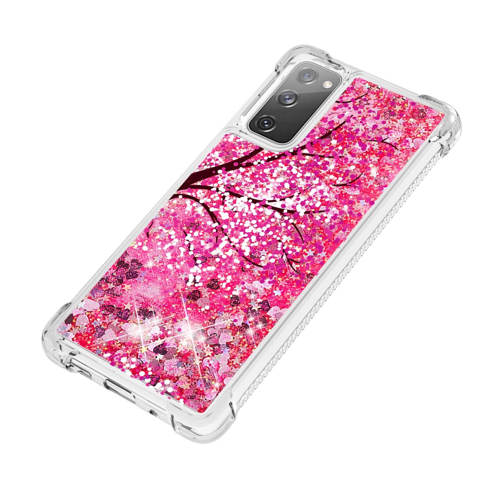 Quicksand Moving Bling Glitter Pattern Printing Clear Soft TPU Phone Case for Samsung Galaxy S20 FE 2022/S20 FE/S20 FE 5G/S20 Lite - Cherry Blossom