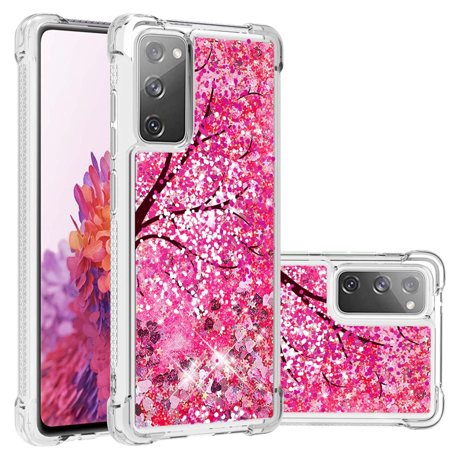 Quicksand Moving Bling Glitter Pattern Printing Clear Soft TPU Phone Case for Samsung Galaxy S20 FE 2022/S20 FE/S20 FE 5G/S20 Lite - Cherry Blossom