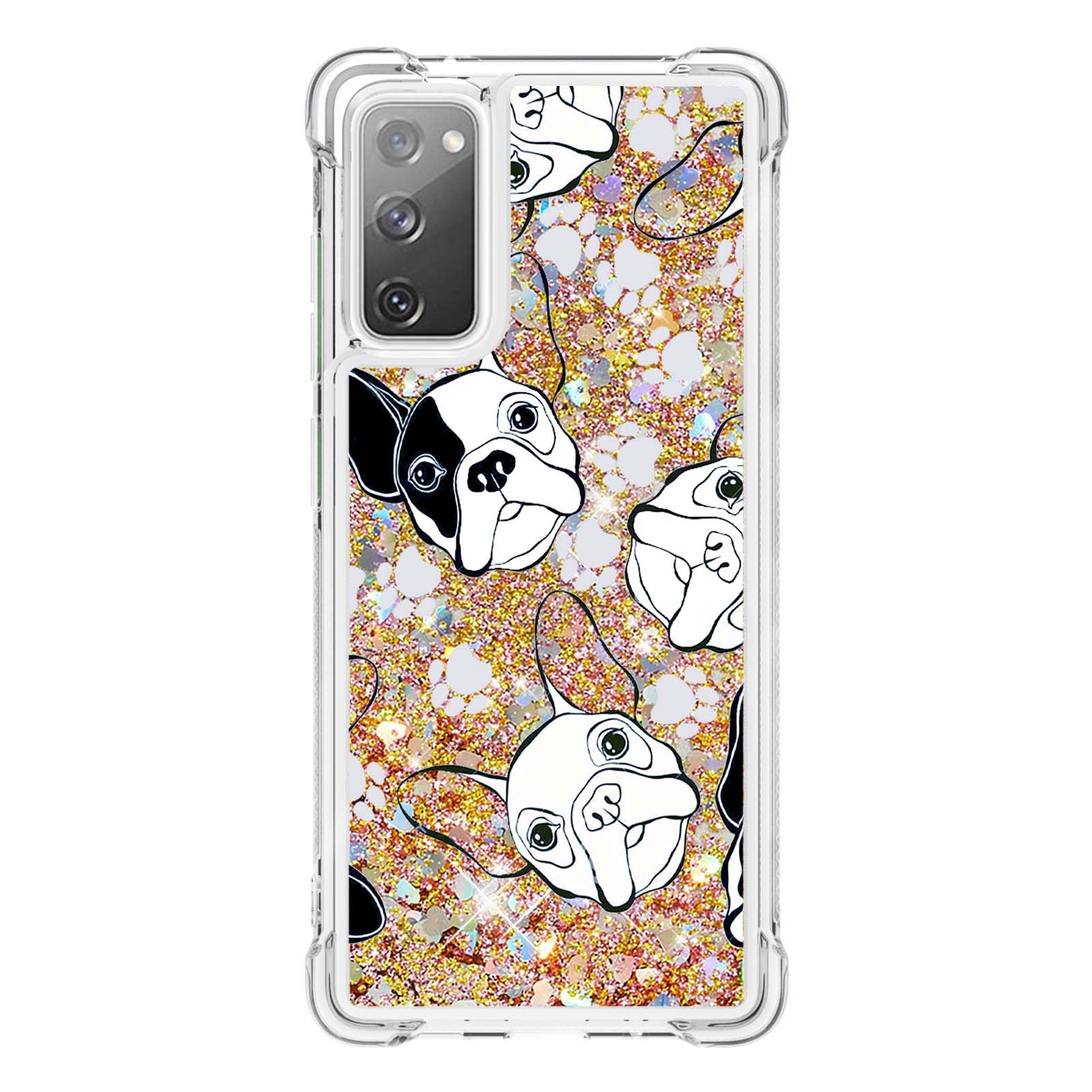 Quicksand Moving Bling Glitter Pattern Printing Clear Soft TPU Phone Case for Samsung Galaxy S20 FE 2022/S20 FE/S20 FE 5G/S20 Lite - Black/White Puppy