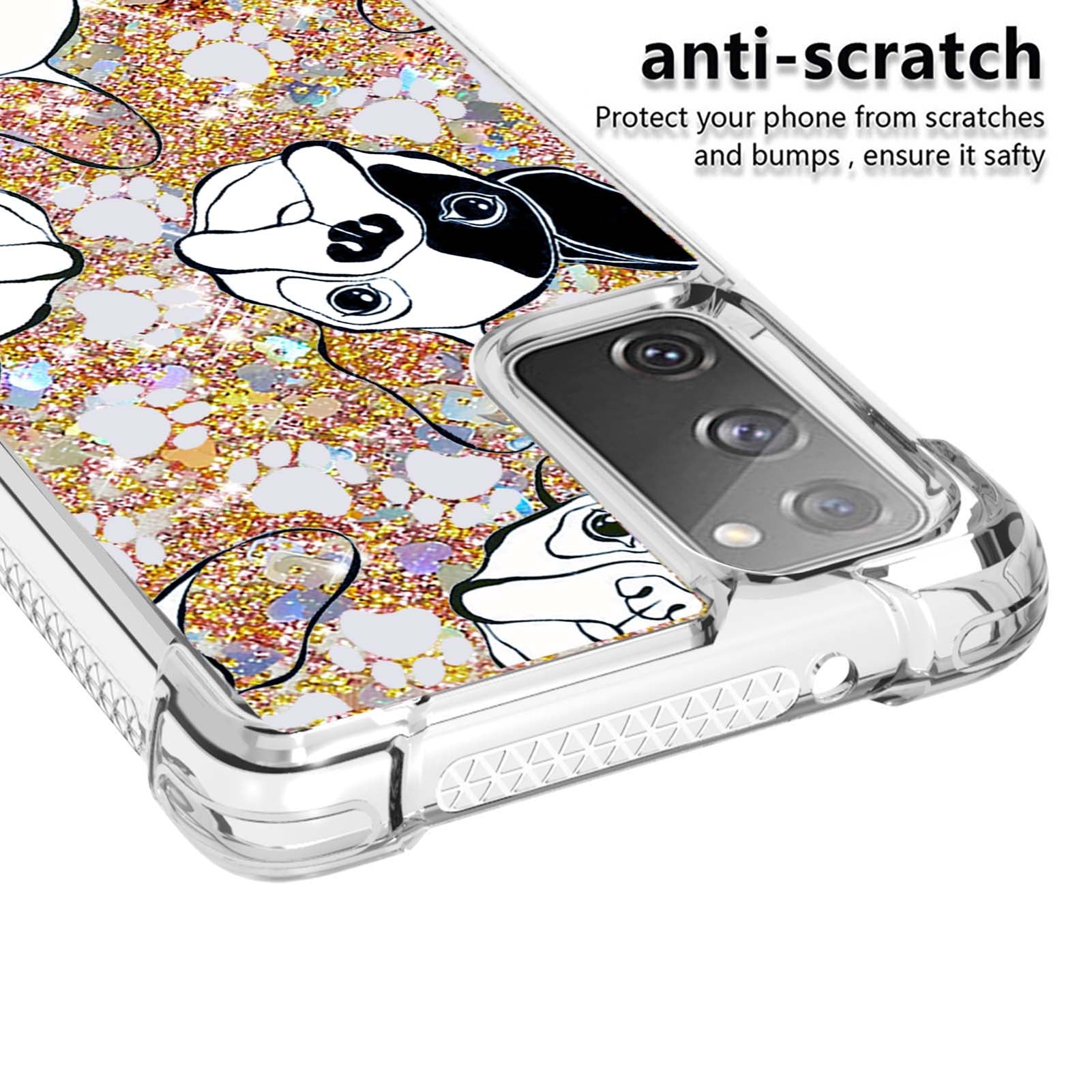 Quicksand Moving Bling Glitter Pattern Printing Clear Soft TPU Phone Case for Samsung Galaxy S20 FE 2022/S20 FE/S20 FE 5G/S20 Lite - Black/White Puppy