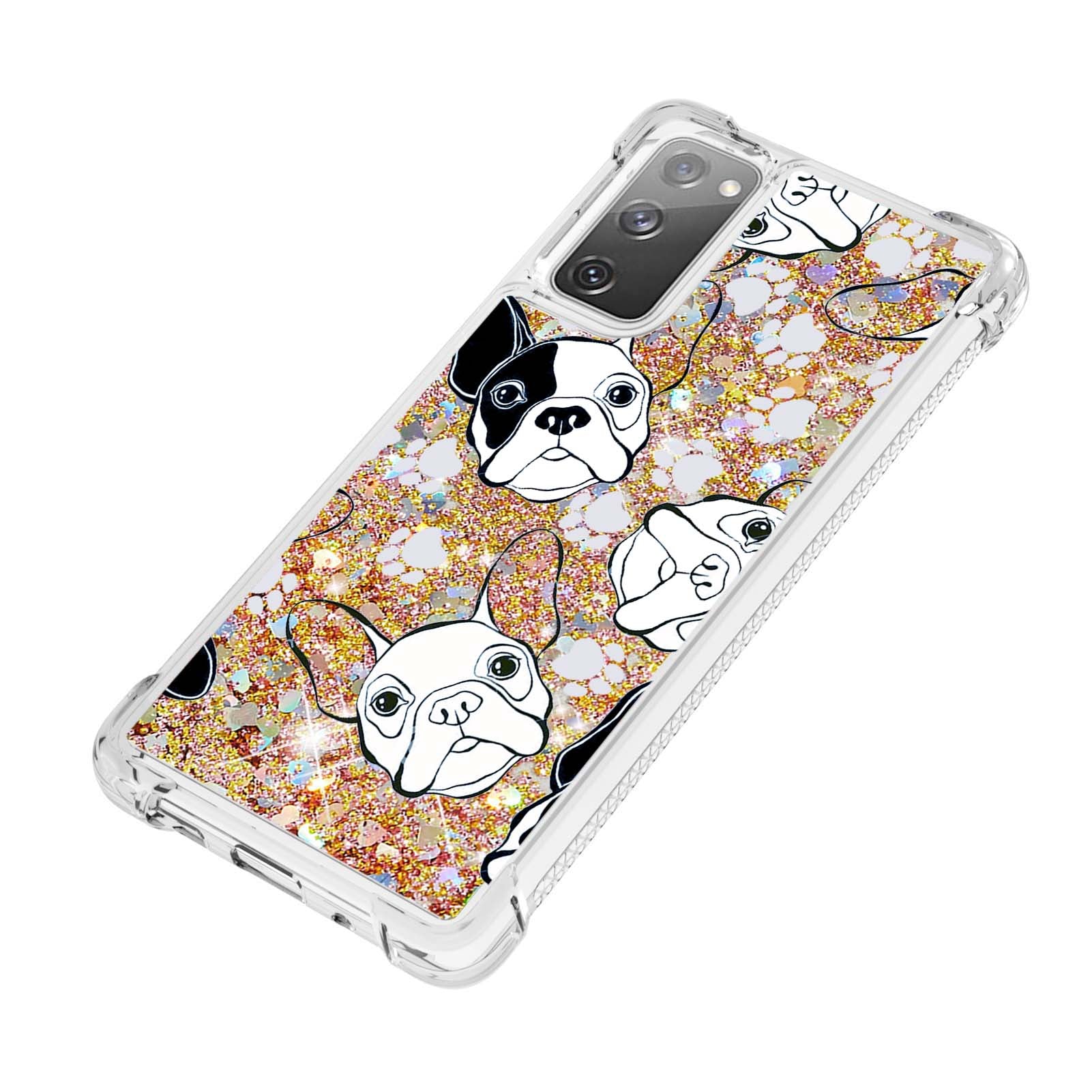 Quicksand Moving Bling Glitter Pattern Printing Clear Soft TPU Phone Case for Samsung Galaxy S20 FE 2022/S20 FE/S20 FE 5G/S20 Lite - Black/White Puppy