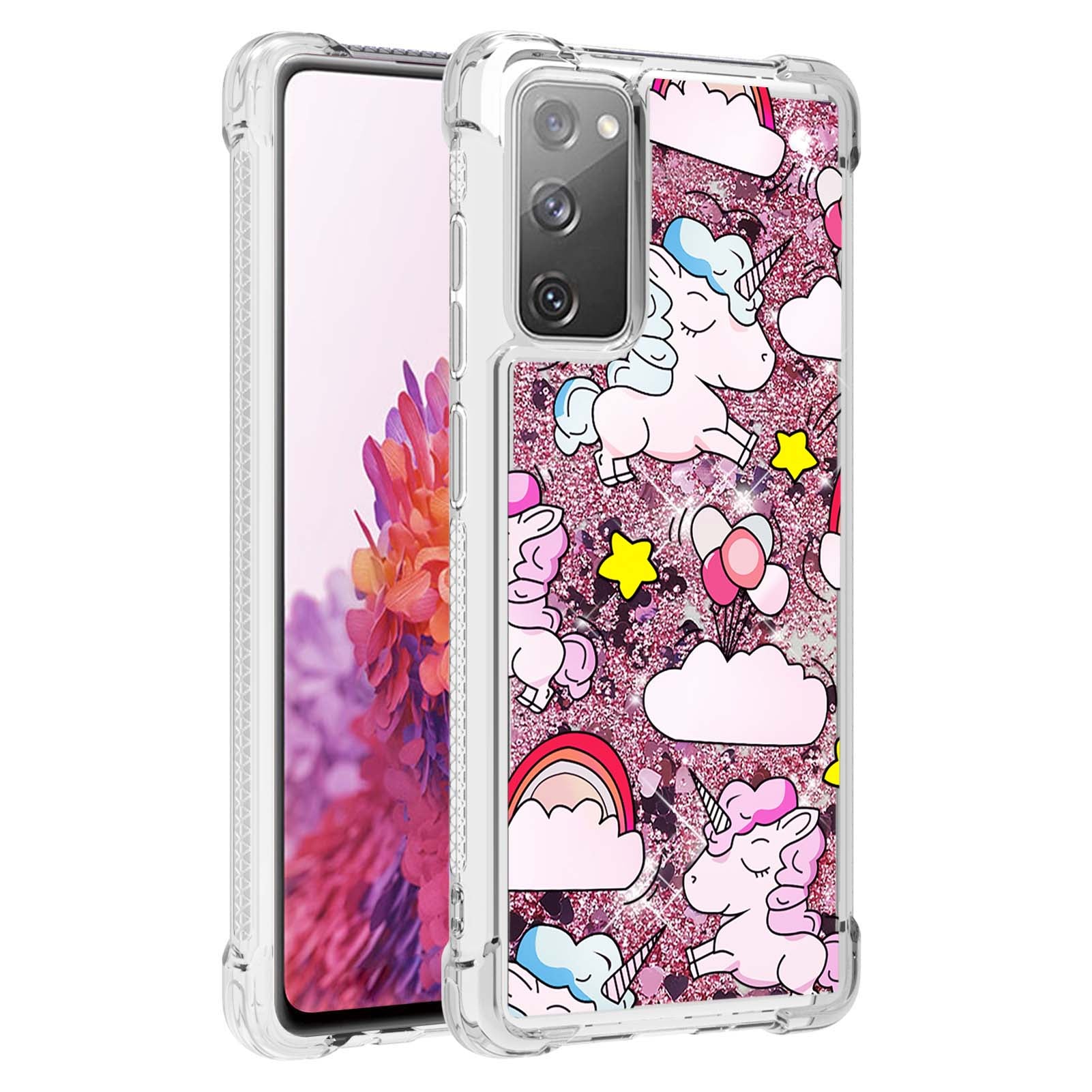 Quicksand Moving Bling Glitter Pattern Printing Clear Soft TPU Phone Case for Samsung Galaxy S20 FE 2022/S20 FE/S20 FE 5G/S20 Lite - Unicorns and Balloon