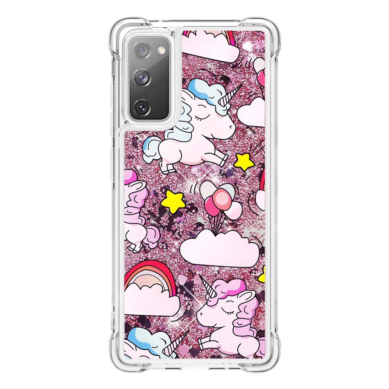 Quicksand Moving Bling Glitter Pattern Printing Clear Soft TPU Phone Case for Samsung Galaxy S20 FE 2022/S20 FE/S20 FE 5G/S20 Lite - Unicorns and Balloon