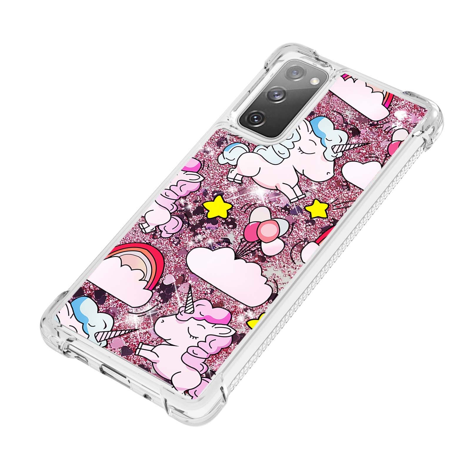 Quicksand Moving Bling Glitter Pattern Printing Clear Soft TPU Phone Case for Samsung Galaxy S20 FE 2022/S20 FE/S20 FE 5G/S20 Lite - Unicorns and Balloon