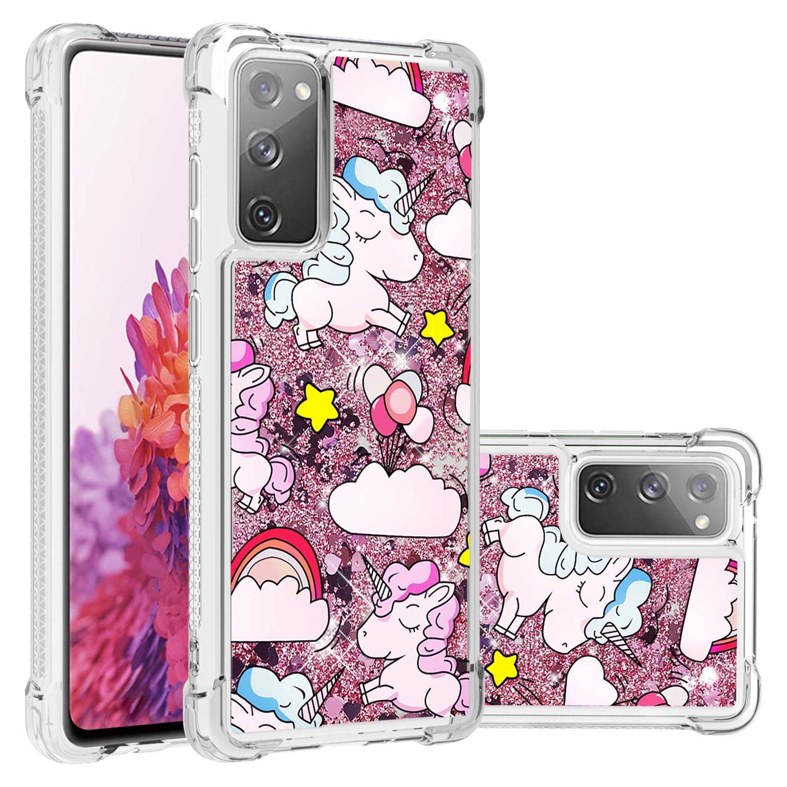 Quicksand Moving Bling Glitter Pattern Printing Clear Soft TPU Phone Case for Samsung Galaxy S20 FE 2022/S20 FE/S20 FE 5G/S20 Lite - Unicorns and Balloon