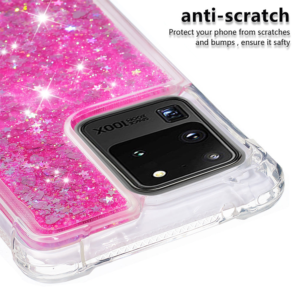 Quicksand Flowing Glitter Anti-drop Soft TPU Phone Case Protector for Samsung Galaxy S20 Ultra - Pink Hearts