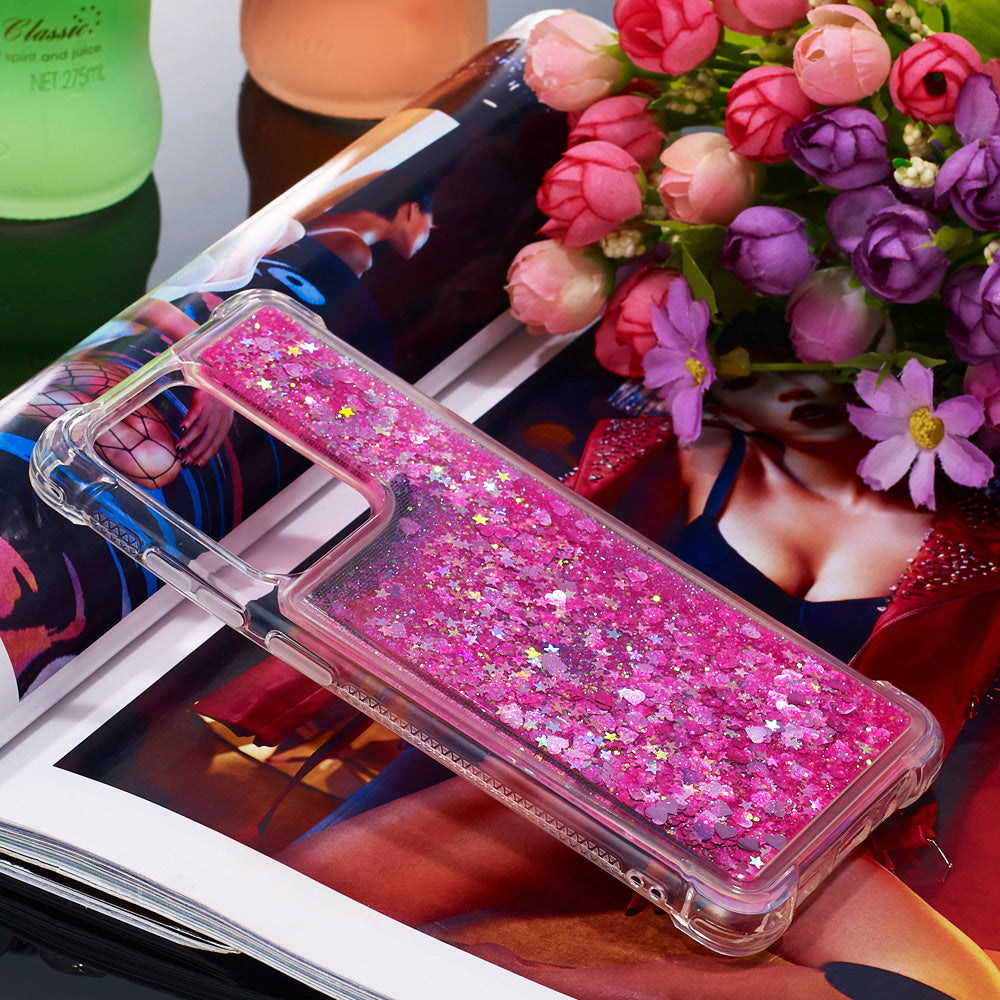 Quicksand Flowing Glitter Anti-drop Soft TPU Phone Case Protector for Samsung Galaxy S20 Ultra - Pink Hearts