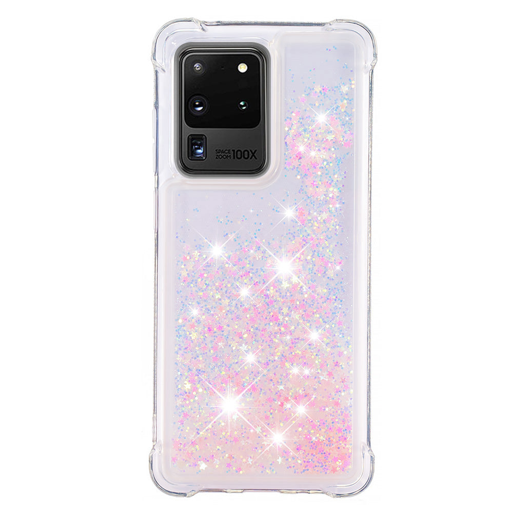 Quicksand Flowing Glitter Anti-drop Soft TPU Phone Case Protector for Samsung Galaxy S20 Ultra - Pink Pentagram