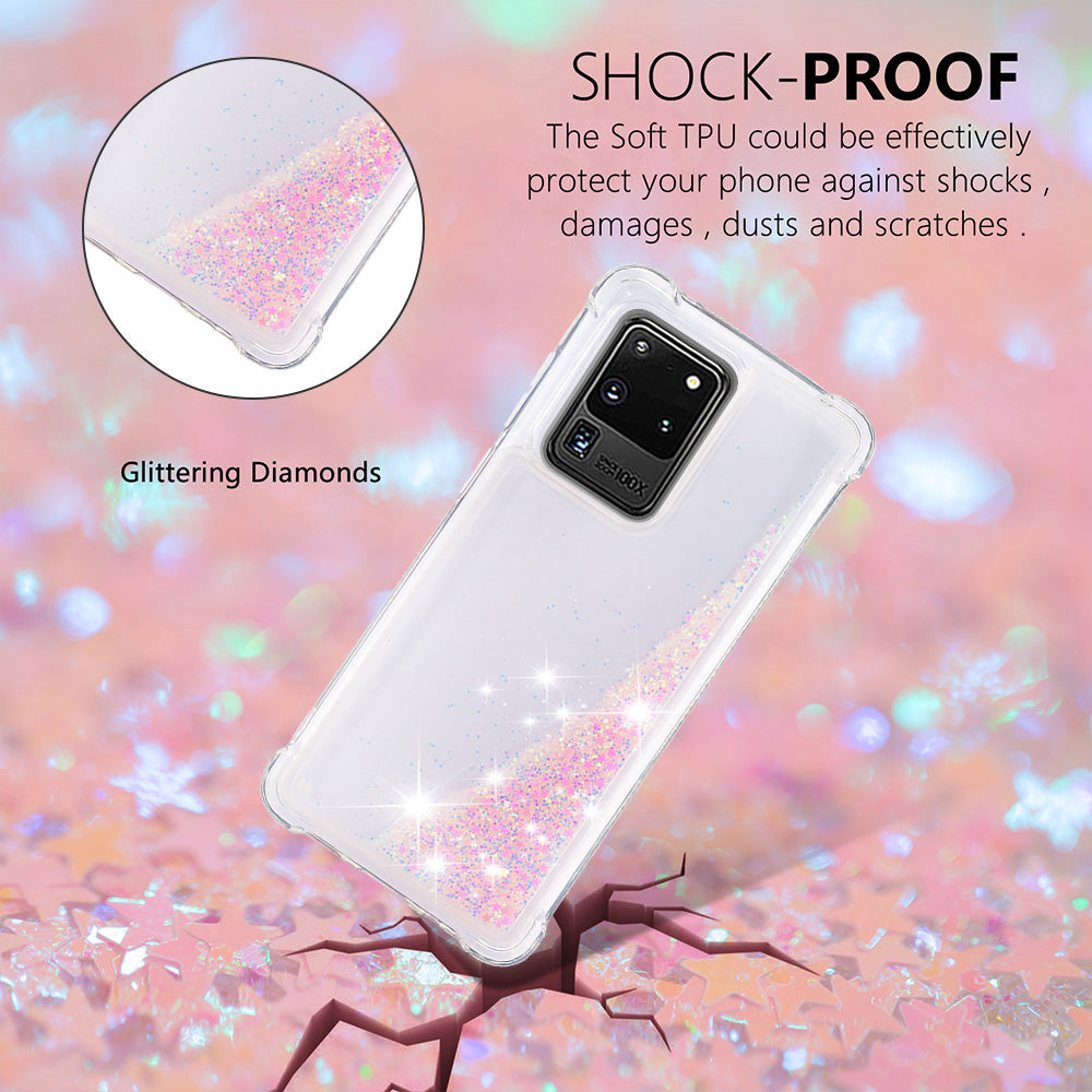 Quicksand Flowing Glitter Anti-drop Soft TPU Phone Case Protector for Samsung Galaxy S20 Ultra - Pink Pentagram