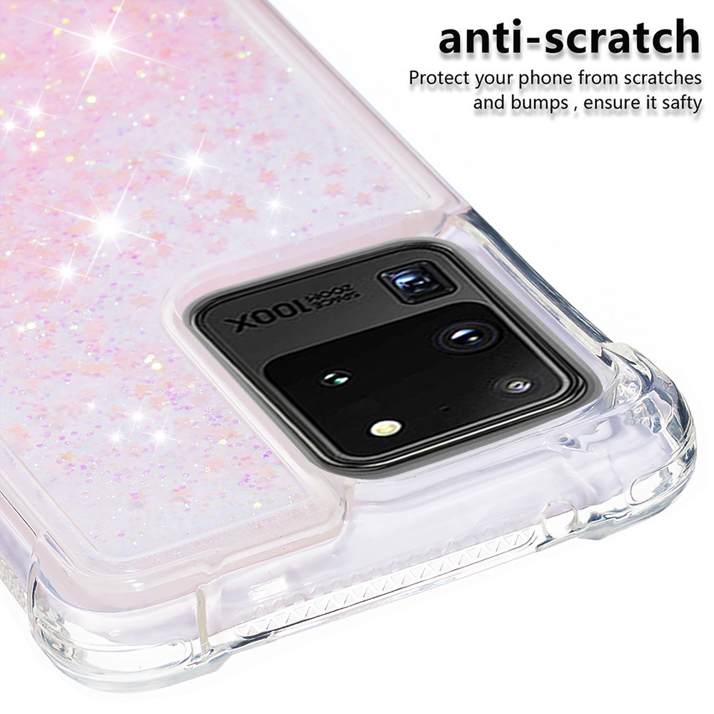 Quicksand Flowing Glitter Anti-drop Soft TPU Phone Case Protector for Samsung Galaxy S20 Ultra - Pink Pentagram