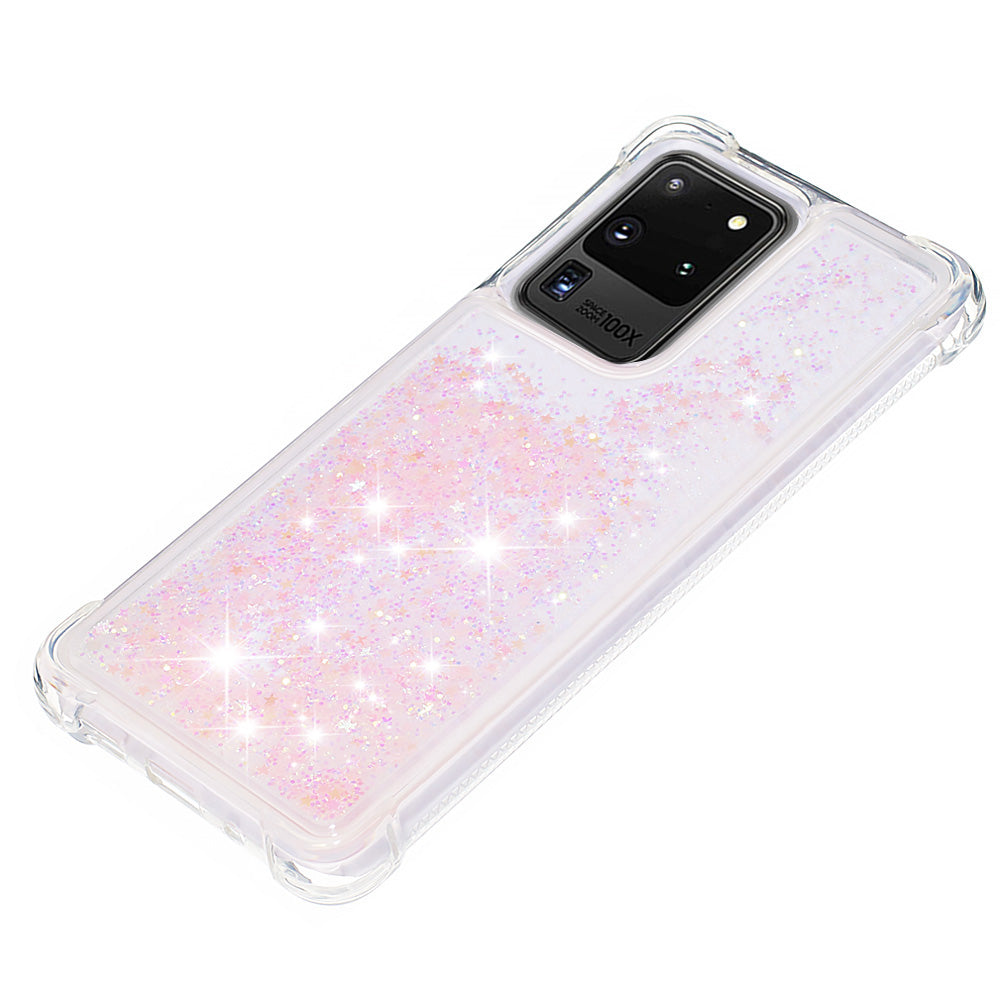 Quicksand Flowing Glitter Anti-drop Soft TPU Phone Case Protector for Samsung Galaxy S20 Ultra - Pink Pentagram