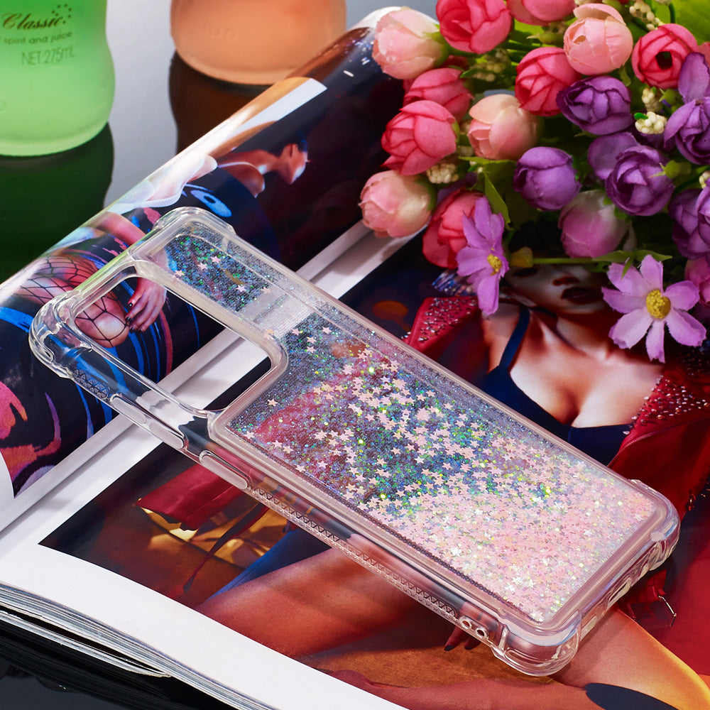 Quicksand Flowing Glitter Anti-drop Soft TPU Phone Case Protector for Samsung Galaxy S20 Ultra - Pink Pentagram