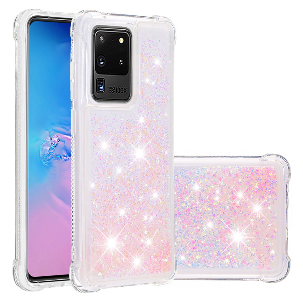 Quicksand Flowing Glitter Anti-drop Soft TPU Phone Case Protector for Samsung Galaxy S20 Ultra - Pink Pentagram