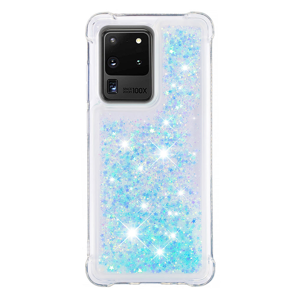 Quicksand Flowing Glitter Anti-drop Soft TPU Phone Case Protector for Samsung Galaxy S20 Ultra - Blue Pentagram