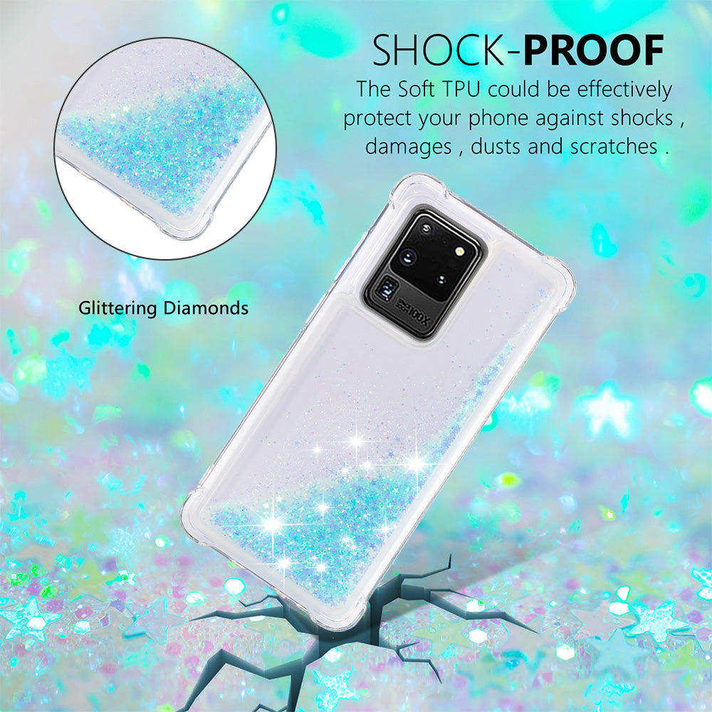 Quicksand Flowing Glitter Anti-drop Soft TPU Phone Case Protector for Samsung Galaxy S20 Ultra - Blue Pentagram