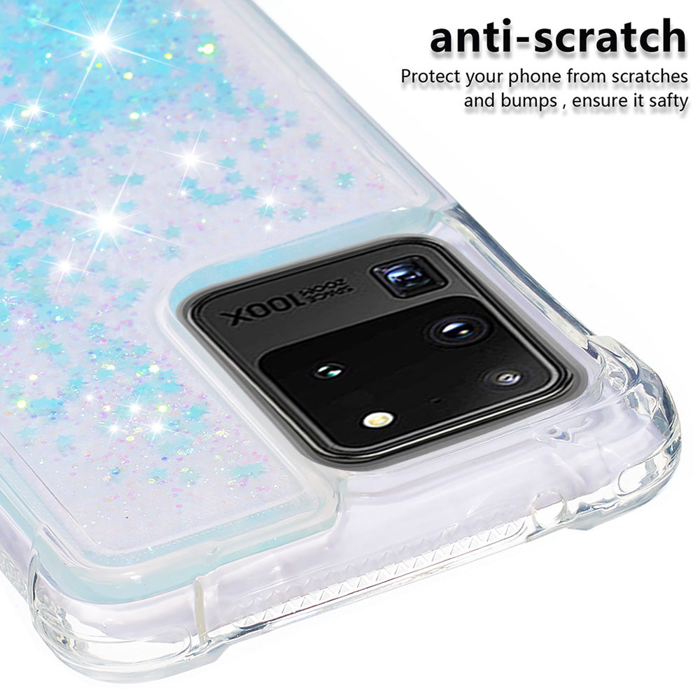 Quicksand Flowing Glitter Anti-drop Soft TPU Phone Case Protector for Samsung Galaxy S20 Ultra - Blue Pentagram