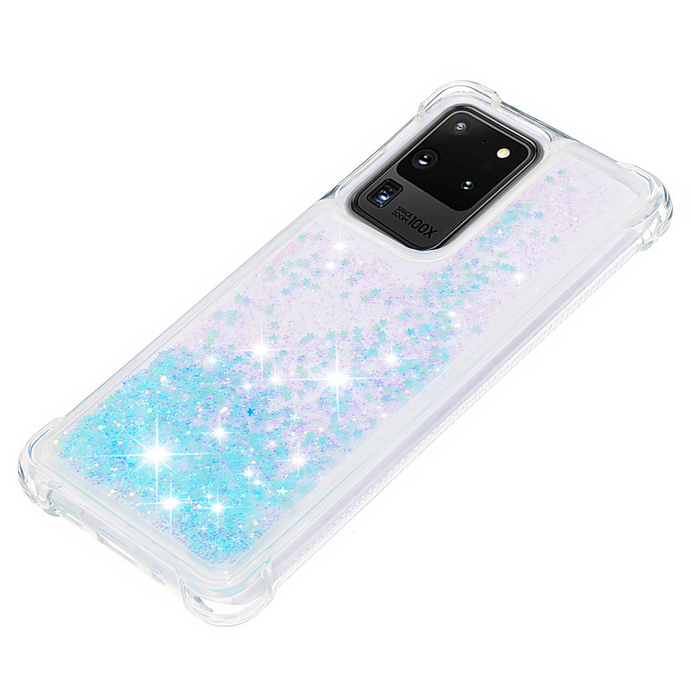 Quicksand Flowing Glitter Anti-drop Soft TPU Phone Case Protector for Samsung Galaxy S20 Ultra - Blue Pentagram