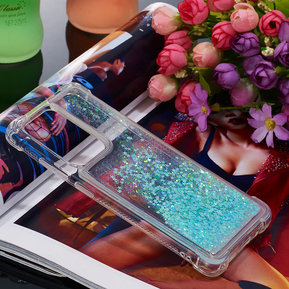 Quicksand Flowing Glitter Anti-drop Soft TPU Phone Case Protector for Samsung Galaxy S20 Ultra - Blue Pentagram