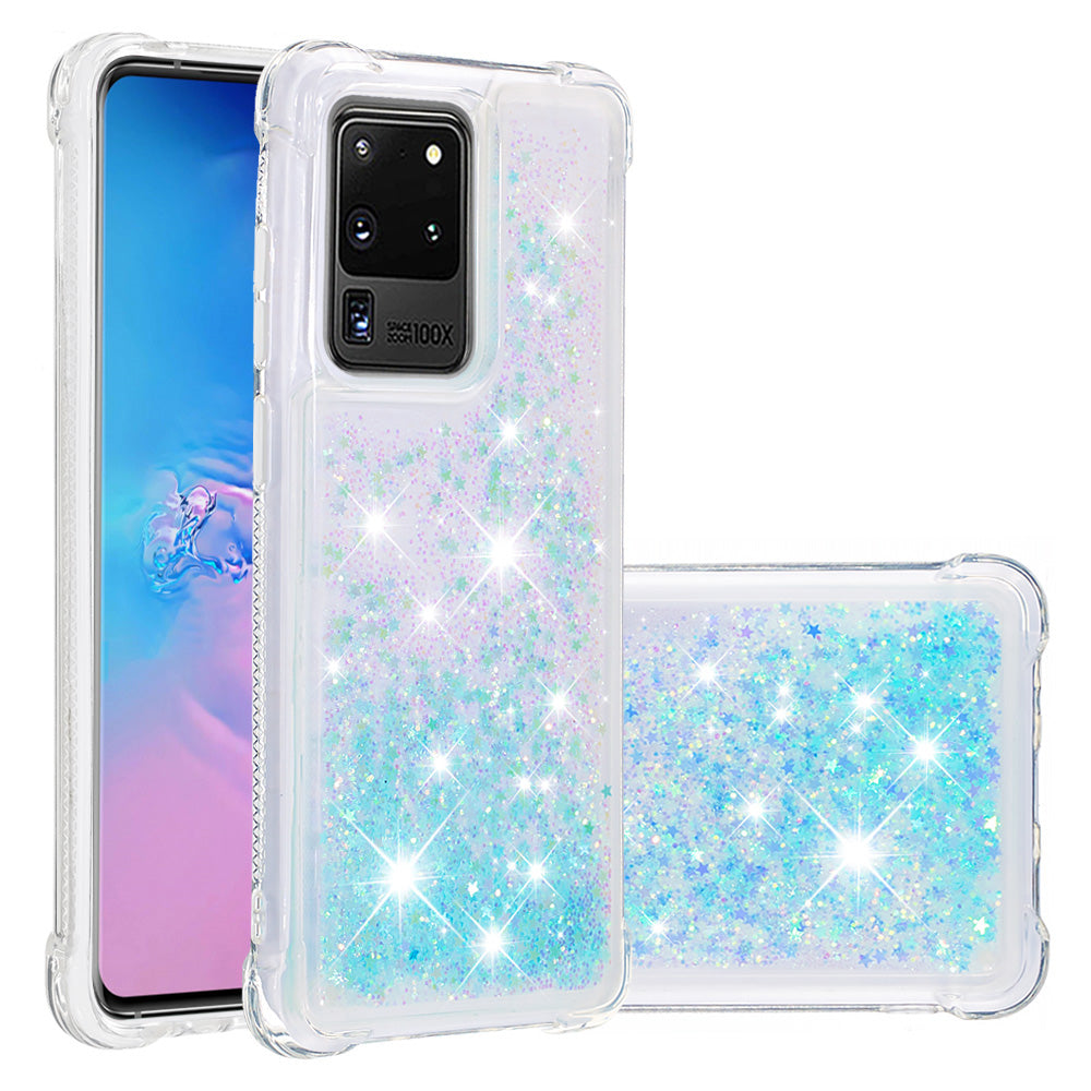 Quicksand Flowing Glitter Anti-drop Soft TPU Phone Case Protector for Samsung Galaxy S20 Ultra - Blue Pentagram