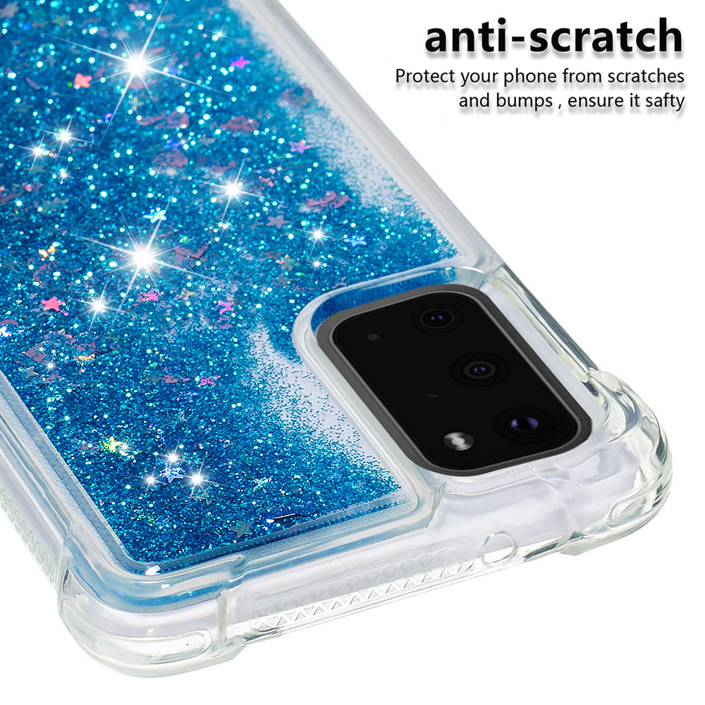 Quicksand Flowing Liquid Glitter Scratch-resistant TPU Mobile Phone Case Shell for Samsung Galaxy S20 4G/S20 5G - Blue Hearts