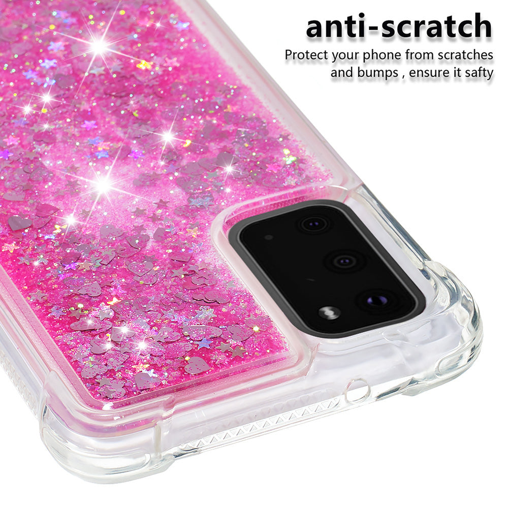 Quicksand Flowing Liquid Glitter Scratch-resistant TPU Mobile Phone Case Shell for Samsung Galaxy S20 4G/S20 5G - Pink Hearts