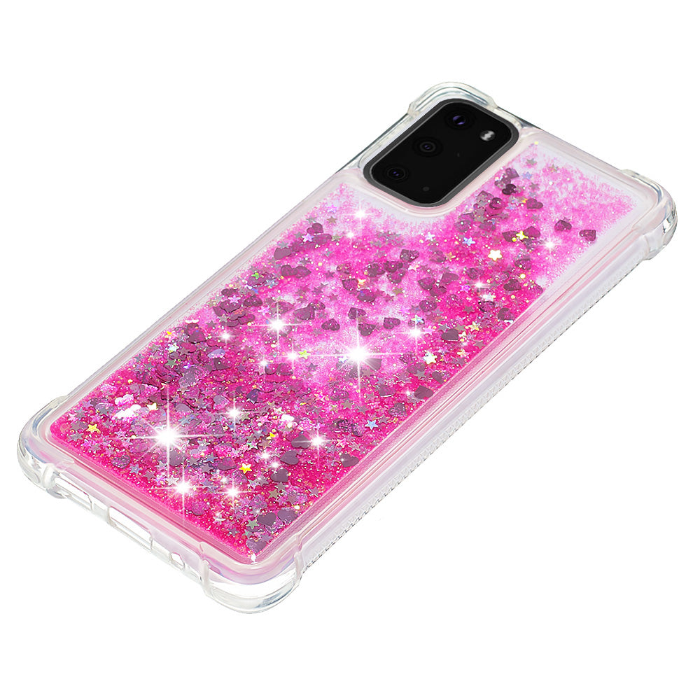 Quicksand Flowing Liquid Glitter Scratch-resistant TPU Mobile Phone Case Shell for Samsung Galaxy S20 4G/S20 5G - Pink Hearts