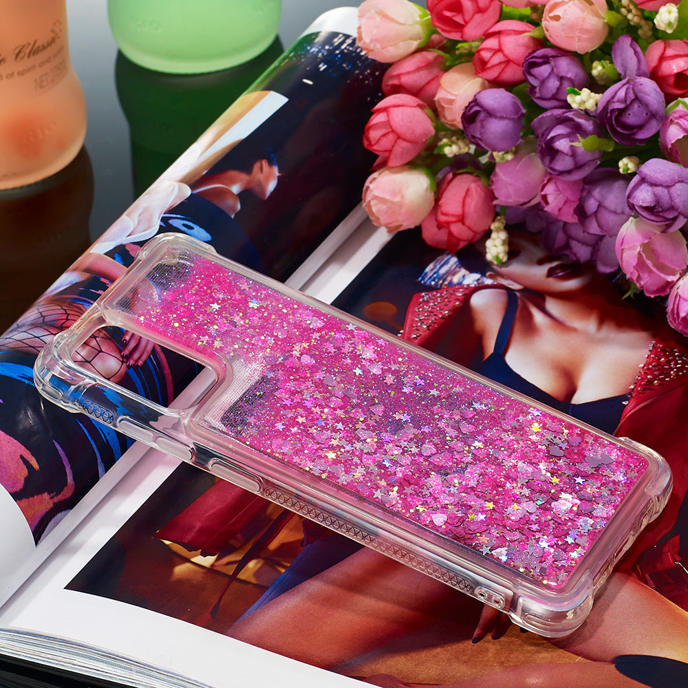 Quicksand Flowing Liquid Glitter Scratch-resistant TPU Mobile Phone Case Shell for Samsung Galaxy S20 4G/S20 5G - Pink Hearts