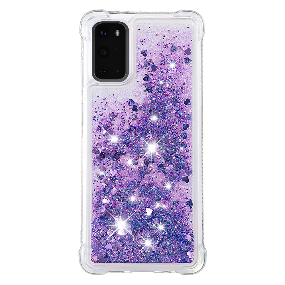 Quicksand Flowing Liquid Glitter Scratch-resistant TPU Mobile Phone Case Shell for Samsung Galaxy S20 4G/S20 5G - Dark Purple Hearts