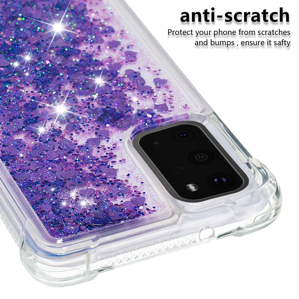 Quicksand Flowing Liquid Glitter Scratch-resistant TPU Mobile Phone Case Shell for Samsung Galaxy S20 4G/S20 5G - Dark Purple Hearts