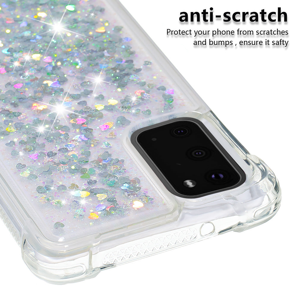 Quicksand Flowing Liquid Glitter Scratch-resistant TPU Mobile Phone Case Shell for Samsung Galaxy S20 4G/S20 5G - Silver Hearts