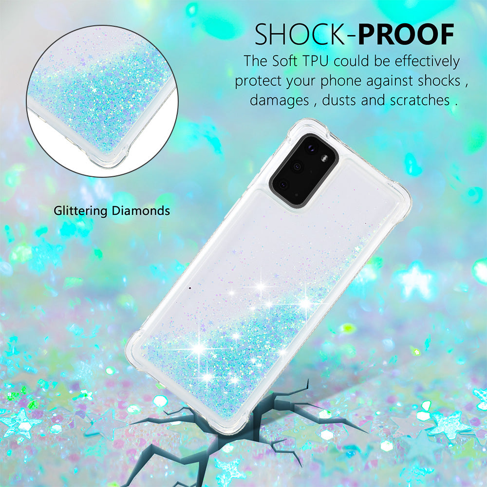 Quicksand Flowing Liquid Glitter Scratch-resistant TPU Mobile Phone Case Shell for Samsung Galaxy S20 4G/S20 5G - Blue Pentagram