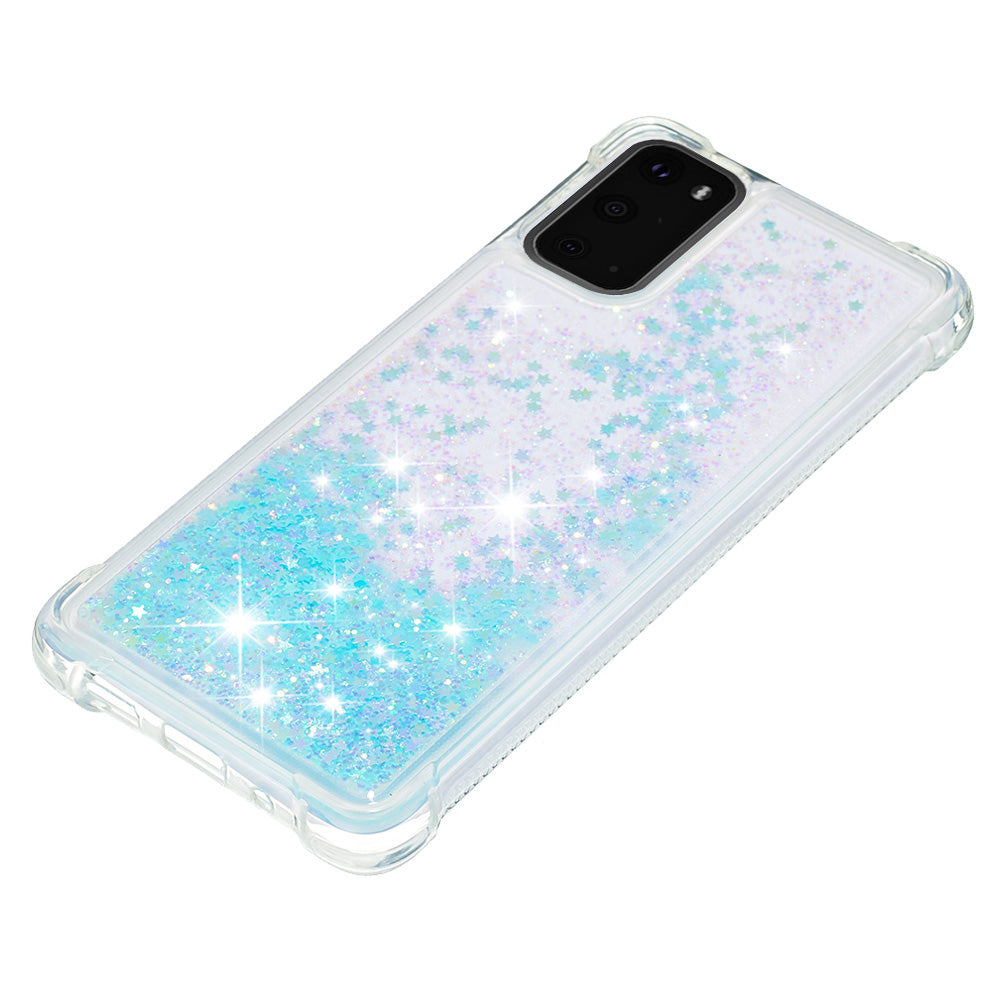 Quicksand Flowing Liquid Glitter Scratch-resistant TPU Mobile Phone Case Shell for Samsung Galaxy S20 4G/S20 5G - Blue Pentagram