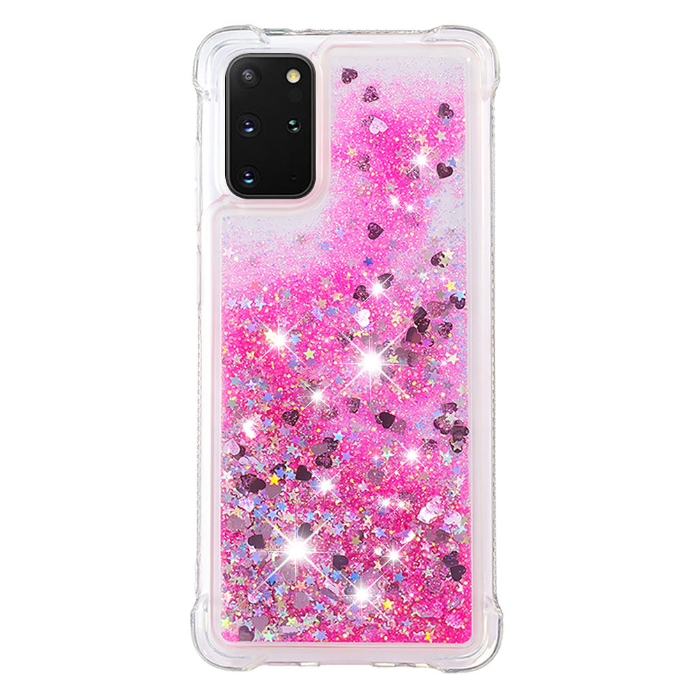 Well-protected Soft TPU Flowing Quicksand Phone Cover Case for Samsung Galaxy S20 Plus 4G/5G - Pink Hearts