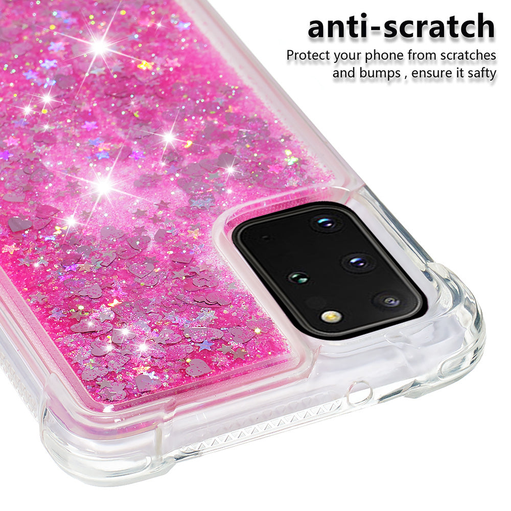 Well-protected Soft TPU Flowing Quicksand Phone Cover Case for Samsung Galaxy S20 Plus 4G/5G - Pink Hearts