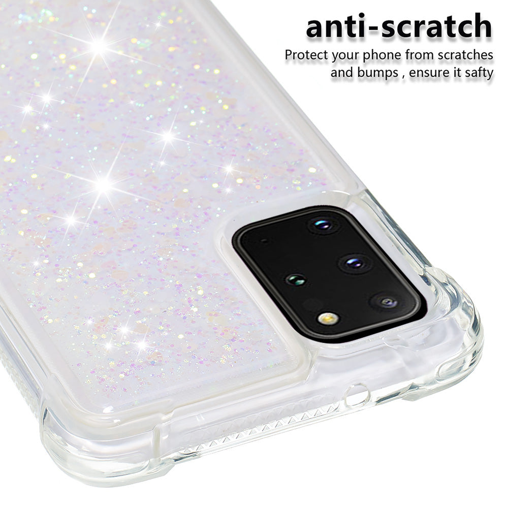 Well-protected Soft TPU Flowing Quicksand Phone Cover Case for Samsung Galaxy S20 Plus 4G/5G - Shiny Hearts