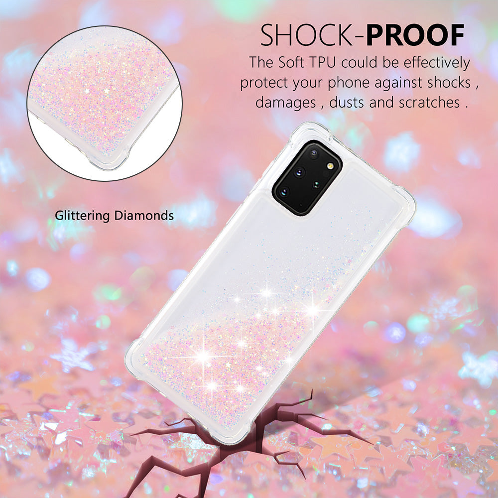 Well-protected Soft TPU Flowing Quicksand Phone Cover Case for Samsung Galaxy S20 Plus 4G/5G - Pink Pentagram