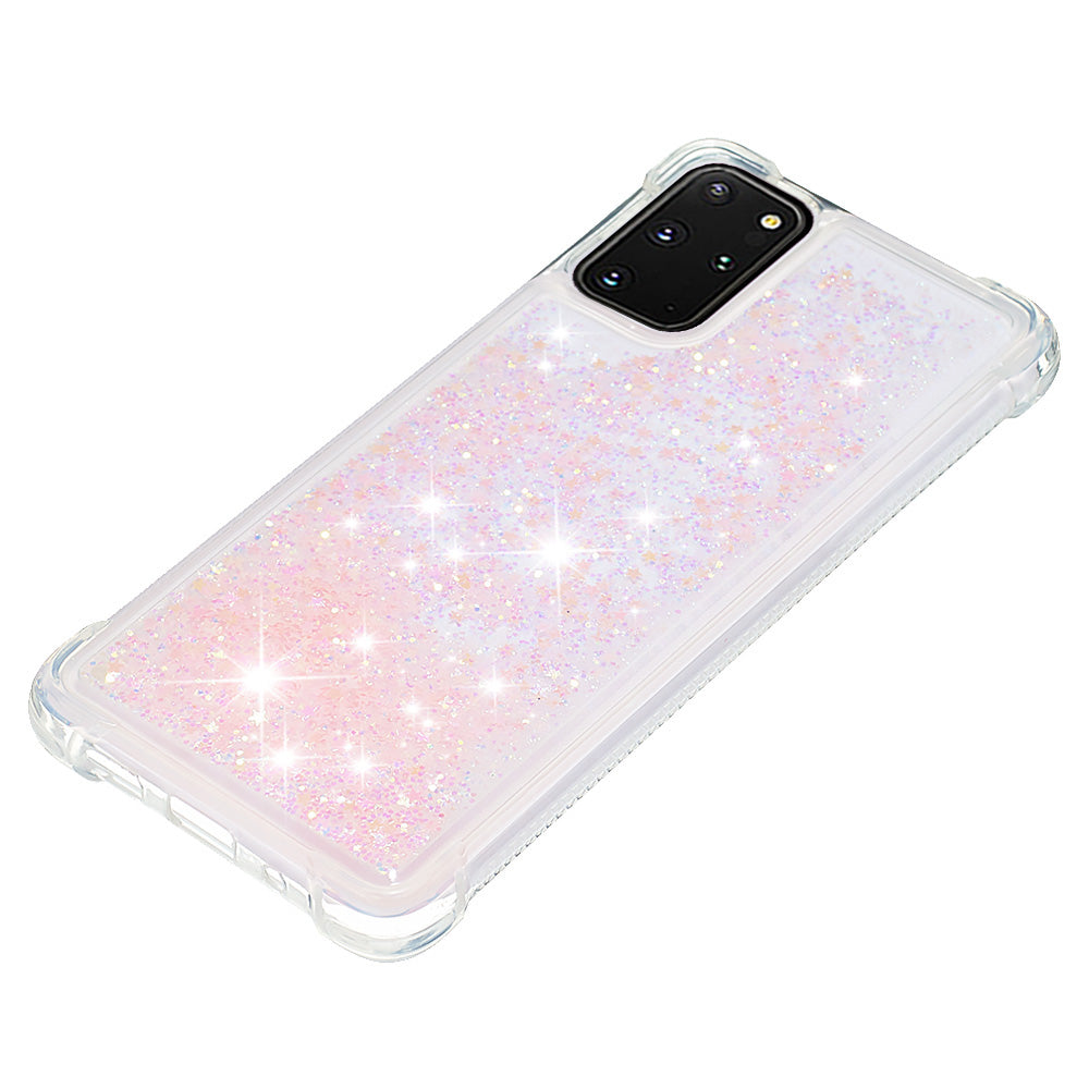 Well-protected Soft TPU Flowing Quicksand Phone Cover Case for Samsung Galaxy S20 Plus 4G/5G - Pink Pentagram