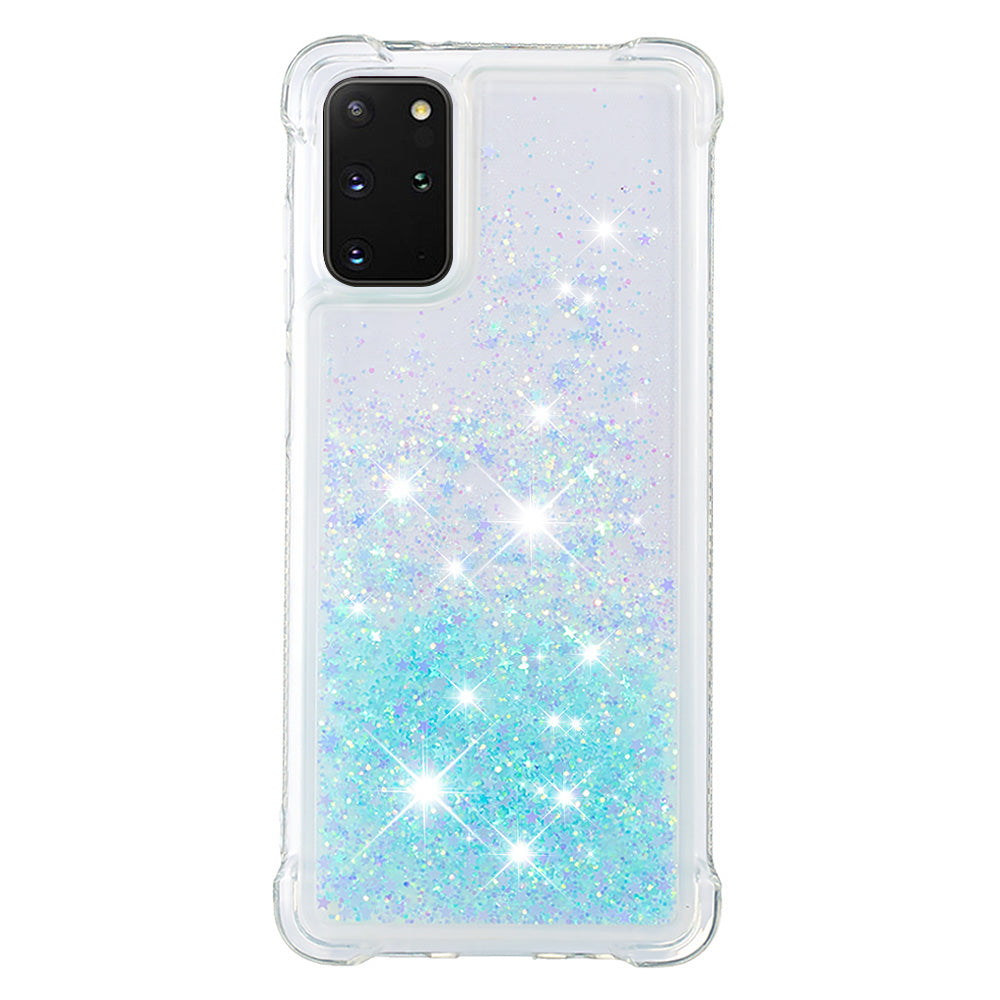 Well-protected Soft TPU Flowing Quicksand Phone Cover Case for Samsung Galaxy S20 Plus 4G/5G - Blue Pentagram