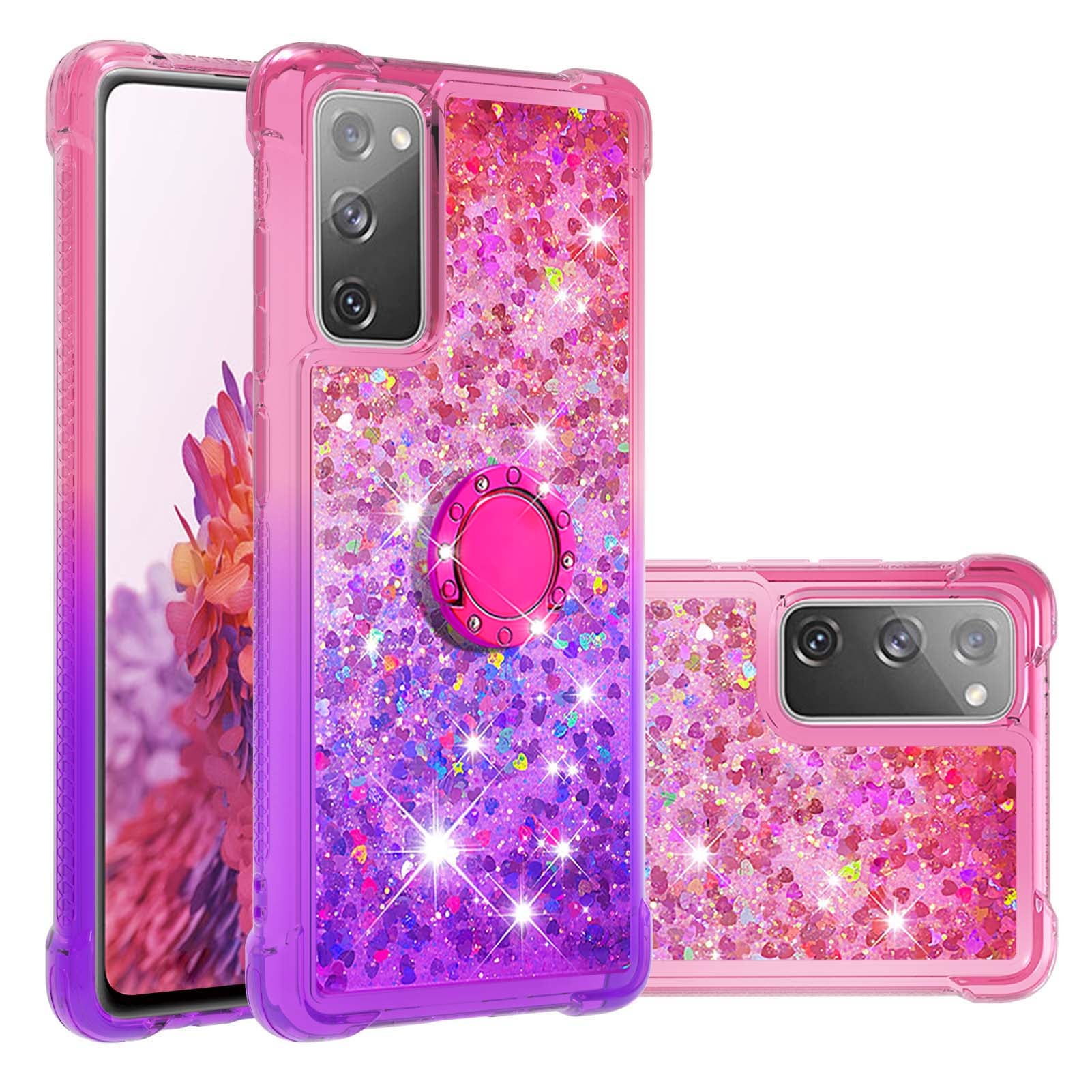 Anti-fall Ring Kickstand Soft TPU Gradient Quicksand Cover Flowing Liquid Design Stylish Phone Case for Samsung Galaxy S20 FE 2022/S20 FE 4G/5G/S20 Fan Edition 4G/5G/S20 Lite - Pink/Purple