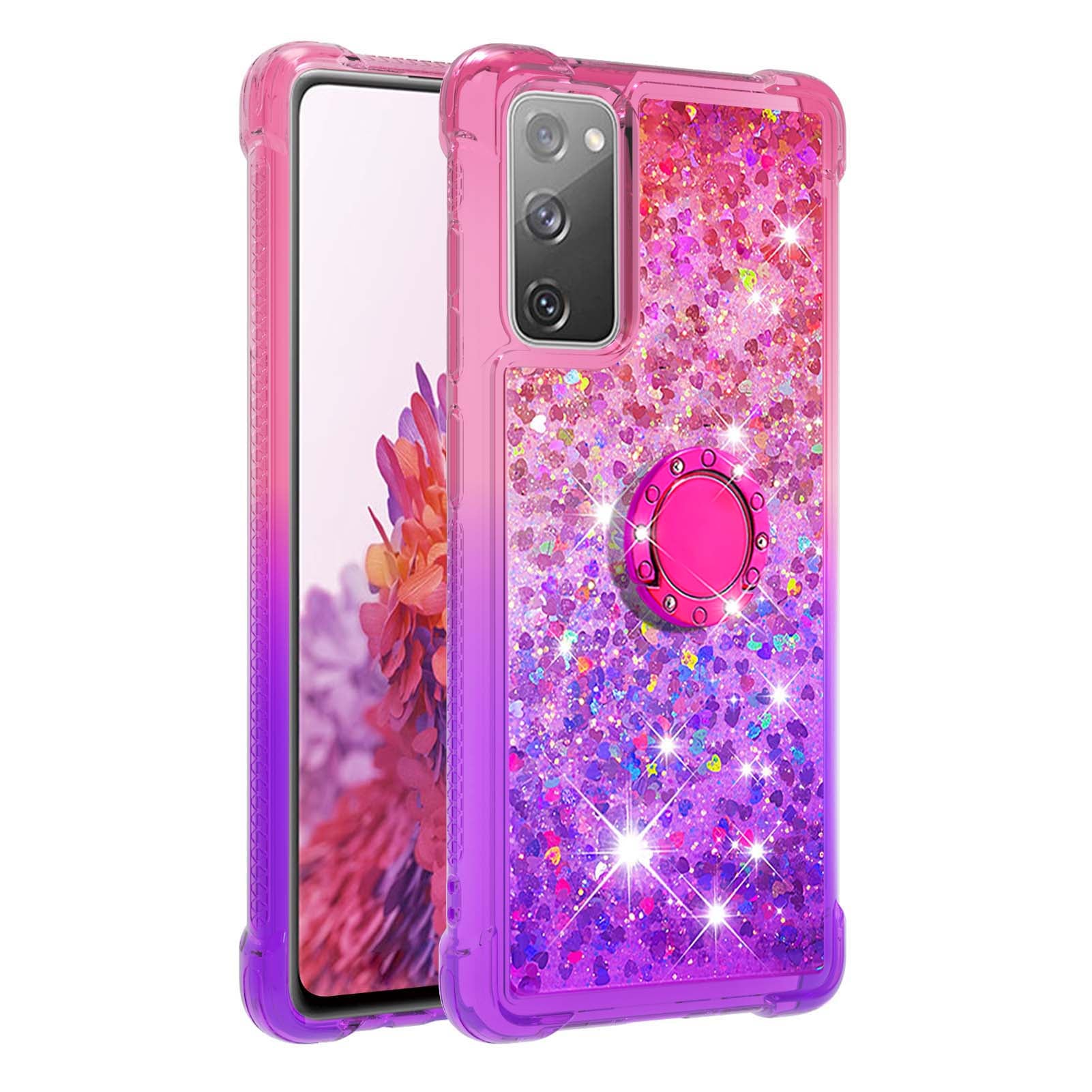 Anti-fall Ring Kickstand Soft TPU Gradient Quicksand Cover Flowing Liquid Design Stylish Phone Case for Samsung Galaxy S20 FE 2022/S20 FE 4G/5G/S20 Fan Edition 4G/5G/S20 Lite - Pink/Purple