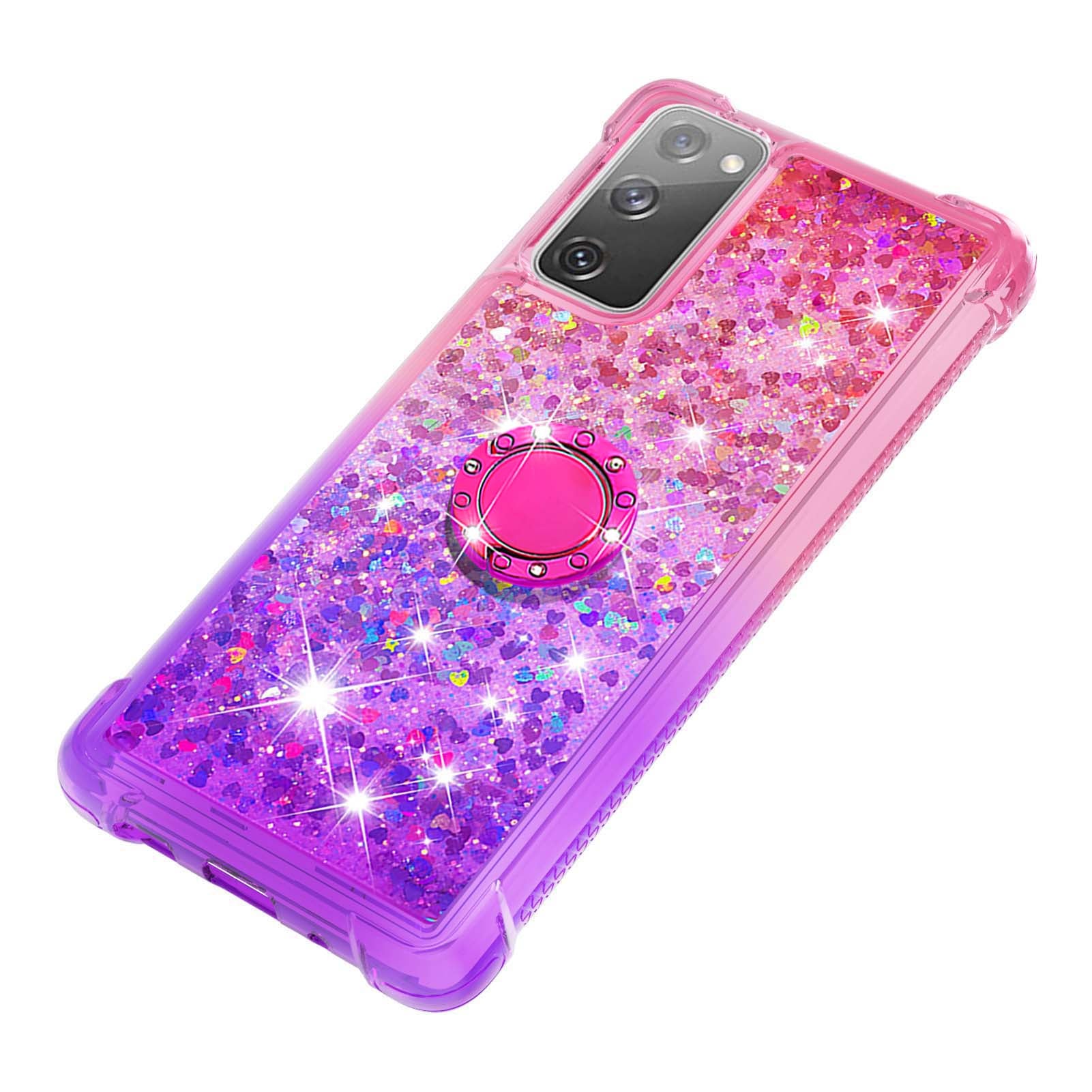 Anti-fall Ring Kickstand Soft TPU Gradient Quicksand Cover Flowing Liquid Design Stylish Phone Case for Samsung Galaxy S20 FE 2022/S20 FE 4G/5G/S20 Fan Edition 4G/5G/S20 Lite - Pink/Purple