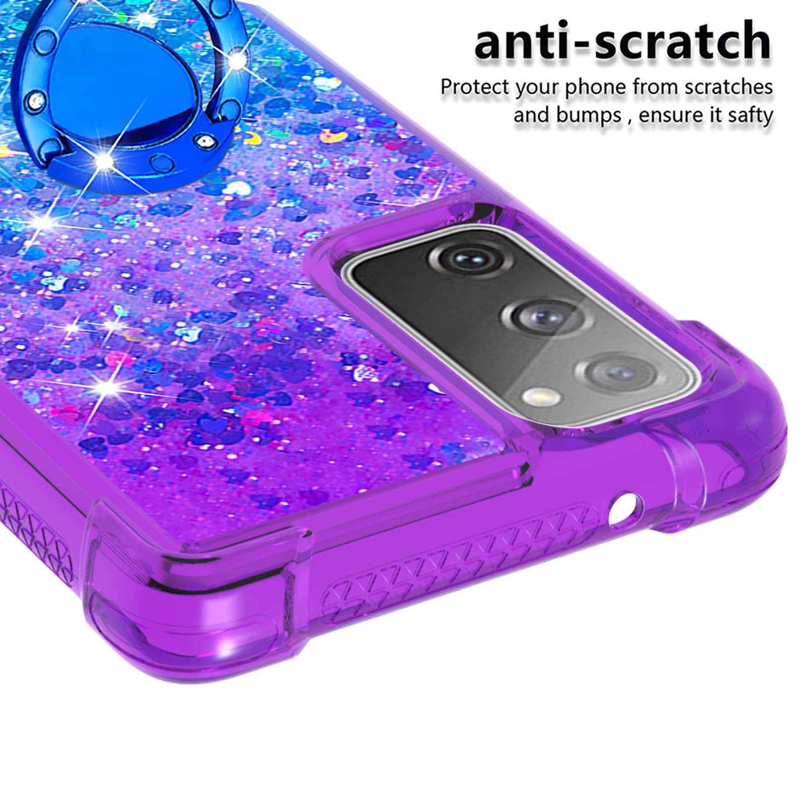 Anti-fall Ring Kickstand Soft TPU Gradient Quicksand Cover Flowing Liquid Design Stylish Phone Case for Samsung Galaxy S20 FE 2022/S20 FE 4G/5G/S20 Fan Edition 4G/5G/S20 Lite - Purple/Blue