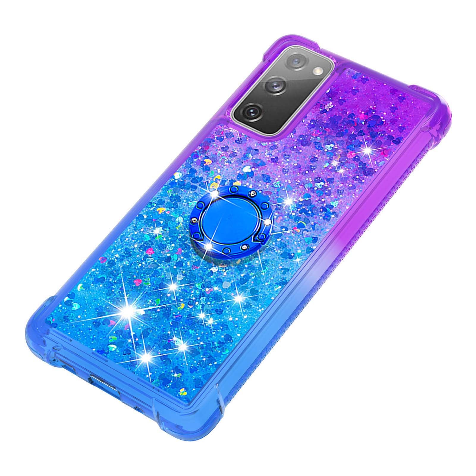 Anti-fall Ring Kickstand Soft TPU Gradient Quicksand Cover Flowing Liquid Design Stylish Phone Case for Samsung Galaxy S20 FE 2022/S20 FE 4G/5G/S20 Fan Edition 4G/5G/S20 Lite - Purple/Blue