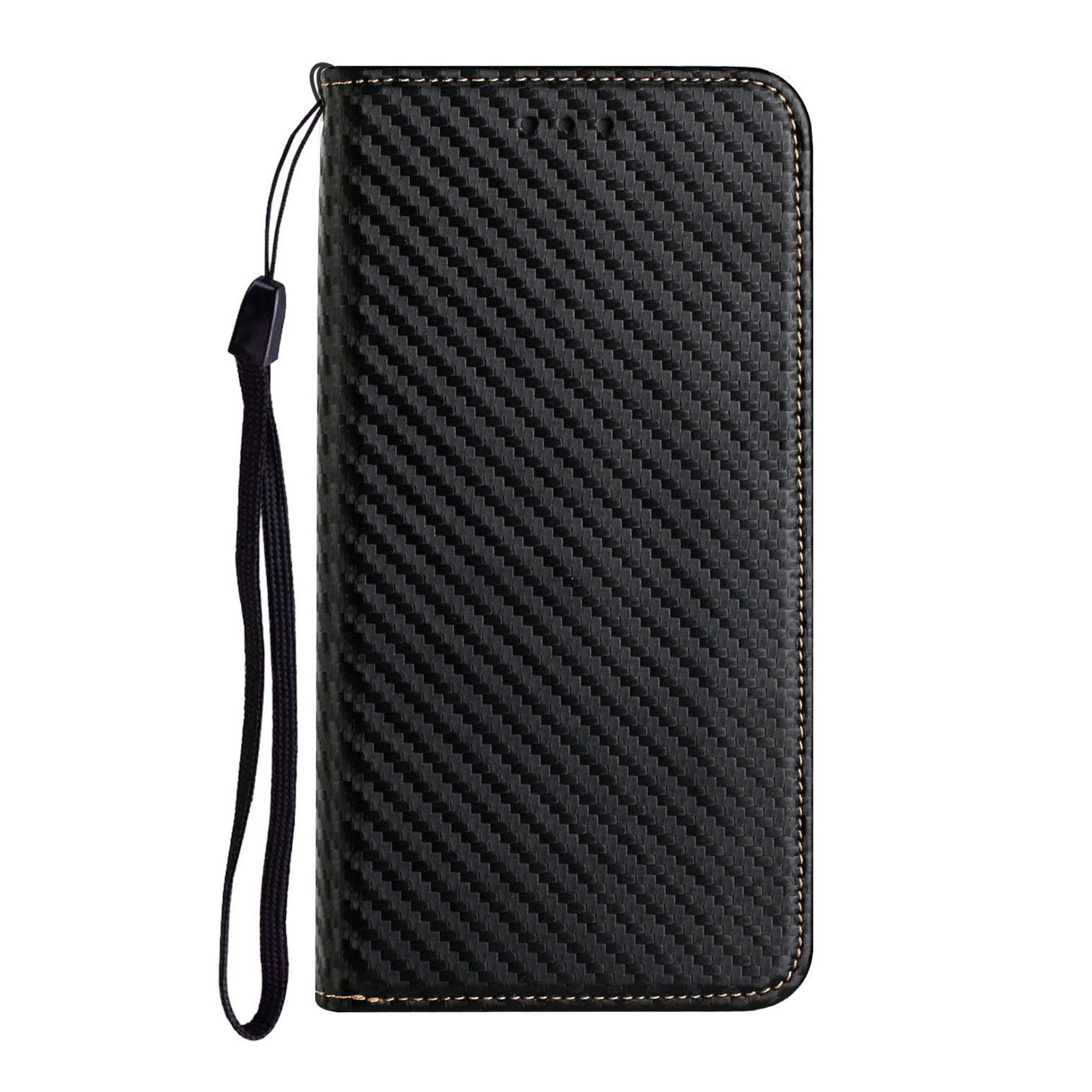 Wallet Design Carbon Fiber Texture Stand Auto-absorbed Leather Case Cover with Hand Strap for Samsung Galaxy S20 FE 2022/S20 FE 4G/5G/S20 Lite - Black