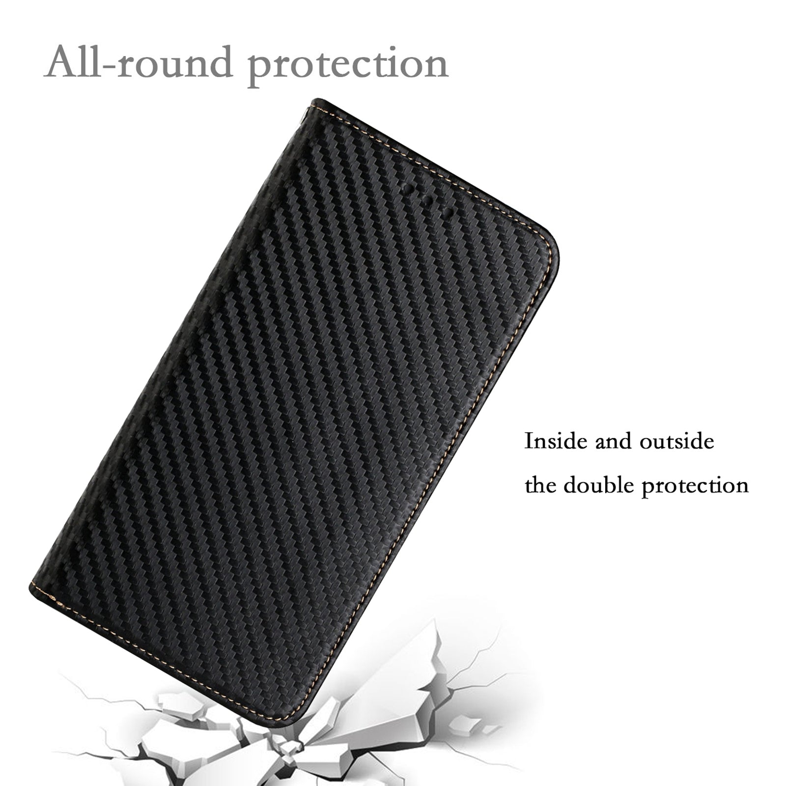 Wallet Design Carbon Fiber Texture Stand Auto-absorbed Leather Case Cover with Hand Strap for Samsung Galaxy S20 FE 2022/S20 FE 4G/5G/S20 Lite - Black